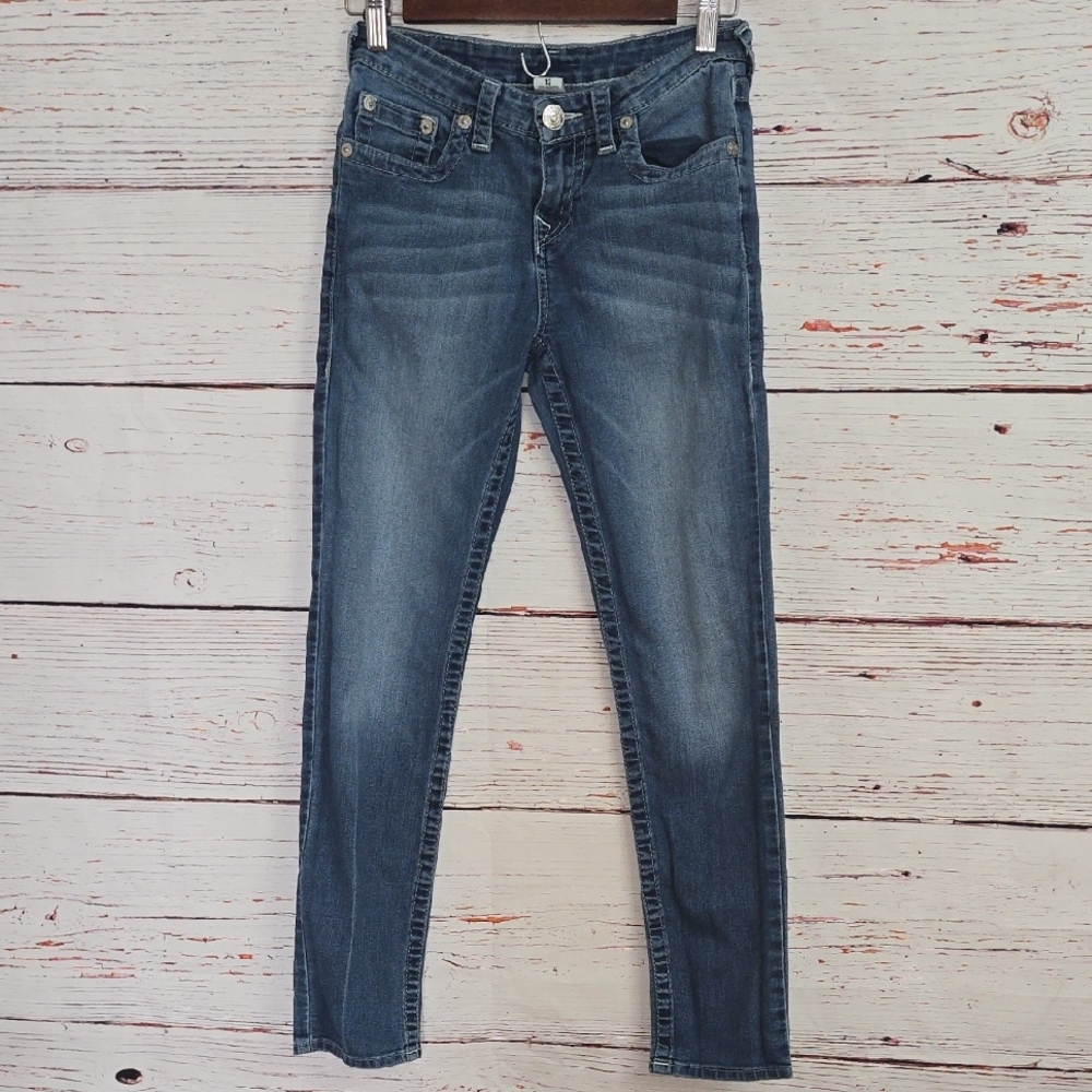 True Religion Skinny Jeans Women’s Size 12 Blue Mid Rise Classic Stitch